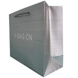 creative metallic silver paper bag with shinny logo sticked